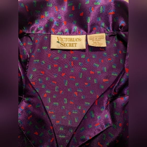 Victoria's Secret Vintage Purple Geometric Pearl Button Satin Nightgown 80s - Picture 10 of 12